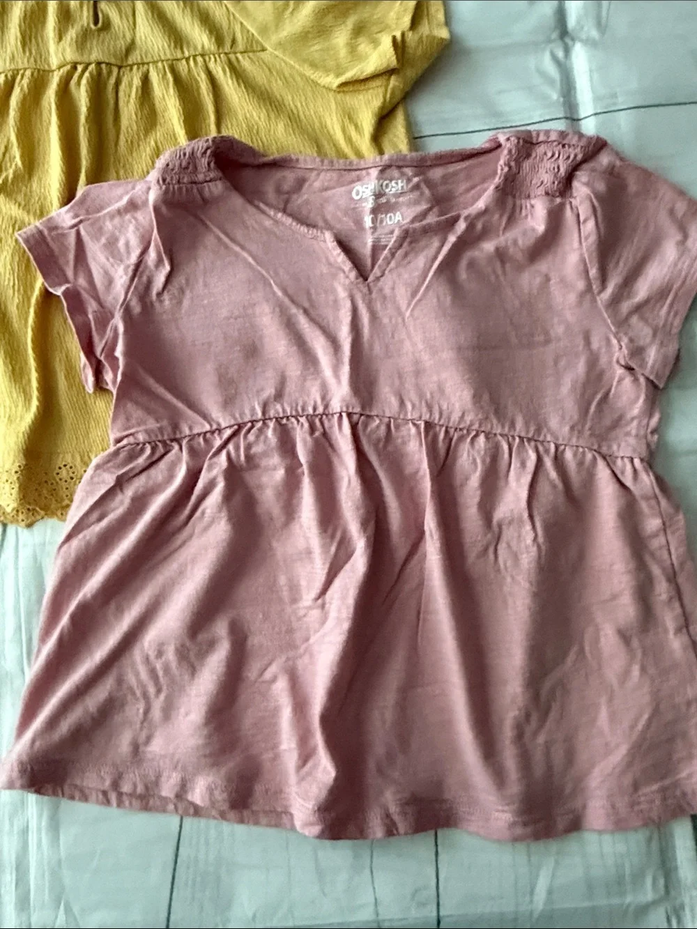 OshKosh B'gosh Yellow Eyelet & Pink Peplum Short Sleeve Tops